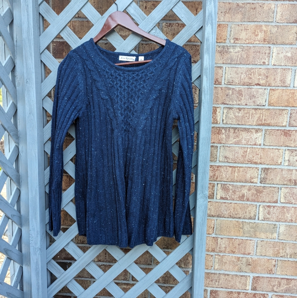 Kim Rogers Cable Knit Marled Blue Sweater